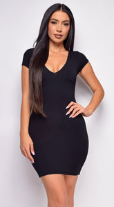 Casimira Black Deep V Short Sleeve Mini Dress